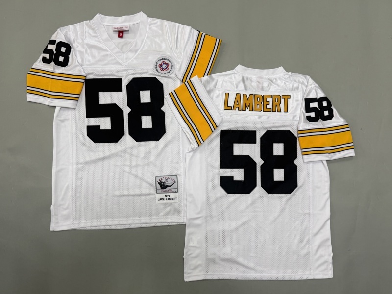 Men 2025 Pittsburgh Steelers 58 Lambert white Throwback Limited NFL Jersey style 001